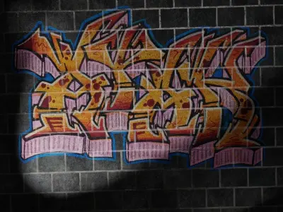 Stone Brick Wall with Graffiti PBR Texture Texture