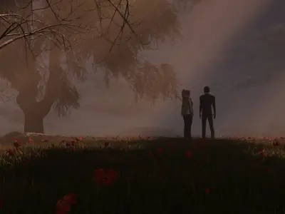 Landscape with couple and natural scene 3D model