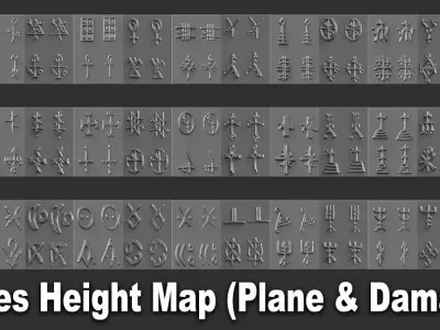 630 Runes Height Map Plane and Damage for Zbrush   Low-poly 3D model