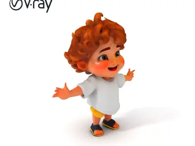 CurlyHaired Toddler D Model for Games and Animations Low-poly 3D model