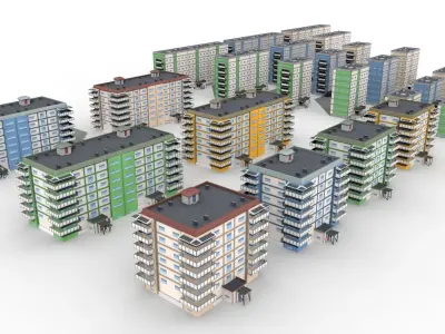 Blocks Buildings Residental Apartments Flats 26x Package Low-poly 3D model