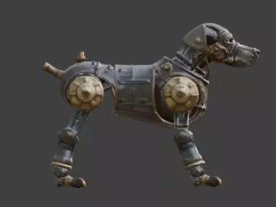 Steampunk Mechanical Dog Automaton 3D Model Low-poly 3D model