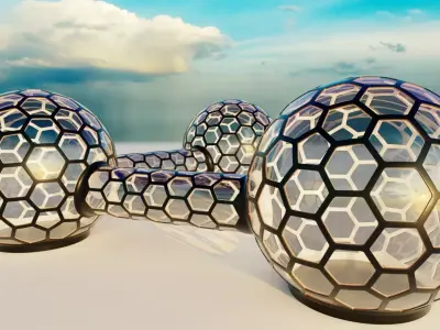 3 glass hexagon sci fi spherical domes with walkway 3D model