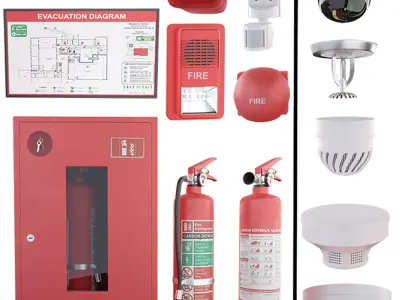 Fire and security alarms Fire extinguishers and sensors 3D model