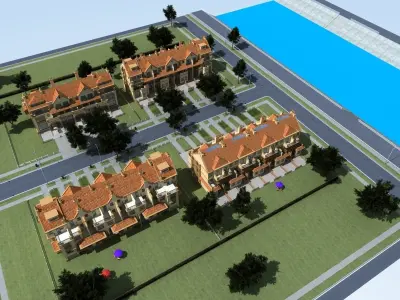 TOWNHOUSES residential street Low-poly 3D model