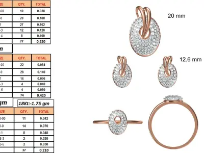 Light wt Ring Earrings Pendant set stl jcd 1-render details 3D print model purchase