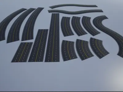 PBR 4K-2K Four-Lane Highway Roads Clean Low-poly 3D model