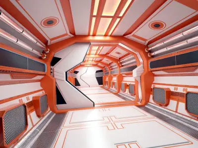 Modern Scifi Corridor 3d Modules with doors Low-poly 3D model