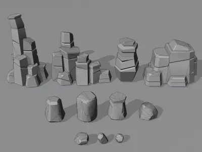 11 Lowpoly Stylized Rock Formations Set Low-poly 3D model