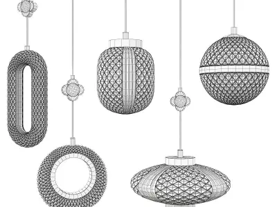 LUARA group of brass and glass pendant lights Low-poly 3D model