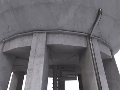 Concrete water tower 1 Low-poly 3D model