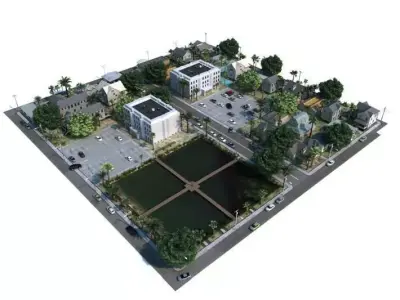 Cityscape With Park 3D model