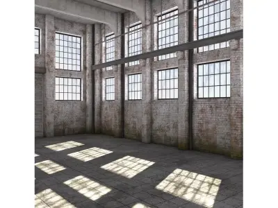 Warehouse room in industrial building Low-poly 3D model