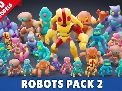 Cartoon Robots Pack 02 Low-poly 3D model