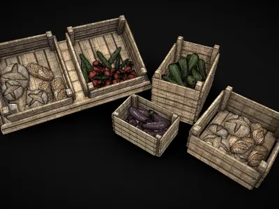 Medieval Market- Vegetables and Boxes Free 3D model