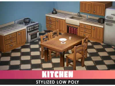 Kitchen Pack - Stylized low poly Low-poly 3D model