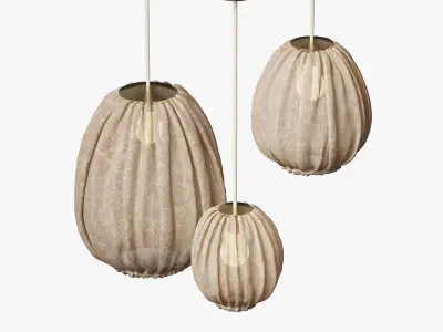 Set of fabric lampshades in beige 3D model