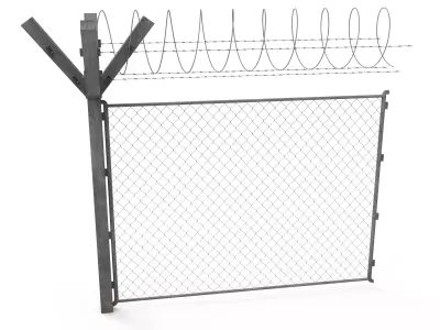 Fence 3D model with barbed wire Low-poly 3D model