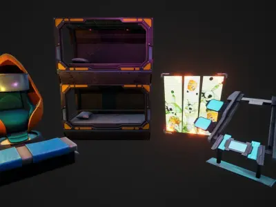 Stylized Sci-Fi Props Pack Low-poly 3D model