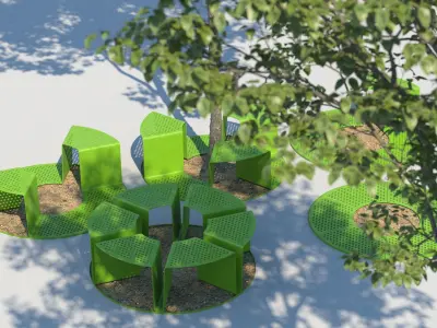 Park bench with animated tree 3D model