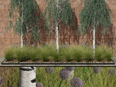 Modern flowerbed with Birches 3D model