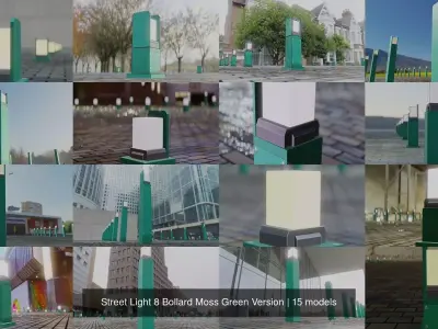 Street Light 8 Bollard Moss Green Version 3D Model Pack