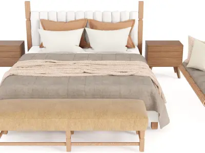 Rustic Bed And Woven Window Seat Free 3D model