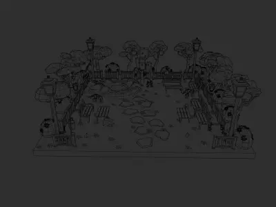 low poly fantasy pink japanese garden scene Low-poly 3D model Low-poly 3D model