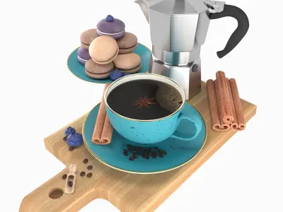 Coffee set maker and cup of on tray 3D model