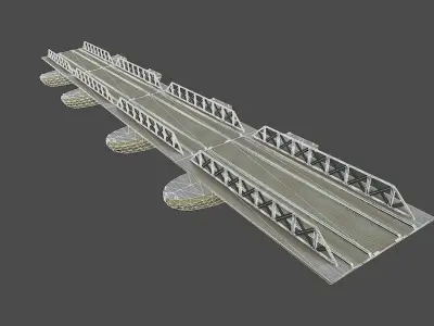 Pontoon bridge Low-poly 3D model