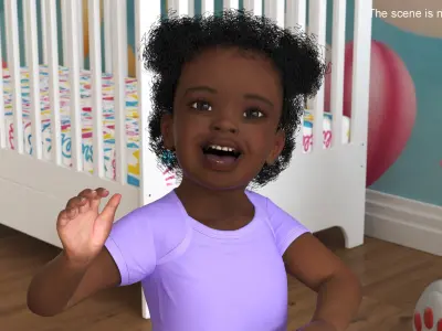  Little Girl Light Black Skin in Bodysuit Rigged for Cinema 4D 