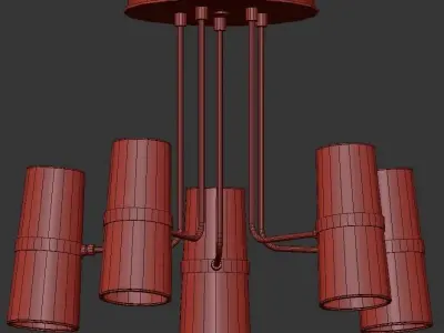 CONIFER 5 five light chandelier with brass and shades 3D model