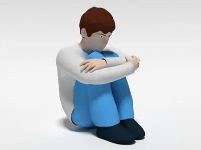 Cartoon Kid Sitting On The Floor 3D model