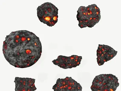 Asteroid Set lava rocks Low-poly 3D model