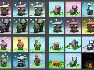 DIFFERENT HOUSE Low-poly 3D model