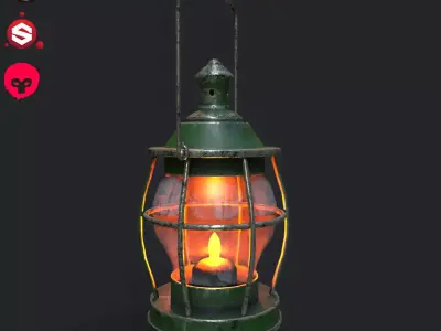 Stylized medieval kerosene lamp Low-poly 3D model