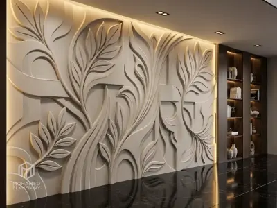 Modern Abstract Relief Panel Wall Decor Set STL Mural CNC 328 3D model