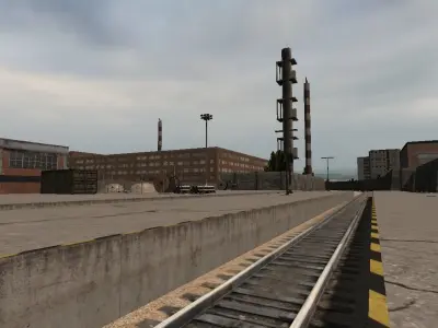 Industrial train station Low-poly 3D model