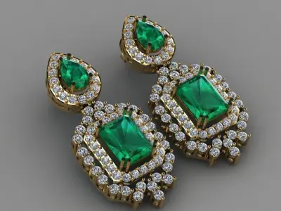 Gold Diamond Women Earring 3D print Model 3D print model 195
