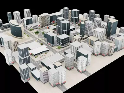 Game Ready City 3D Model Environment Low-poly 3D model