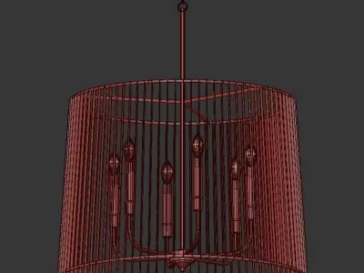 Linara 6 chandelier with shade and gold rods 3D model