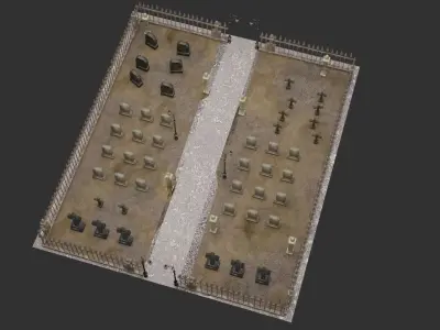 Graveyard-Cemetery cemetery with statues and gravestones Low-poly 3D model
