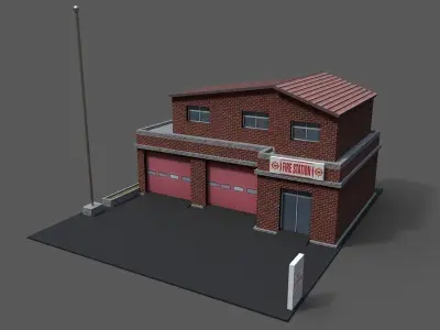 Cartoon Firestation  Low-poly 3D model