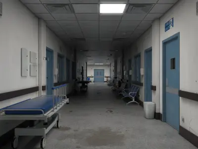 Modular Hospital Corridor Kit Low-poly 3D model