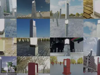 Street Light 8 Bollard All Versions 3D Model Pack