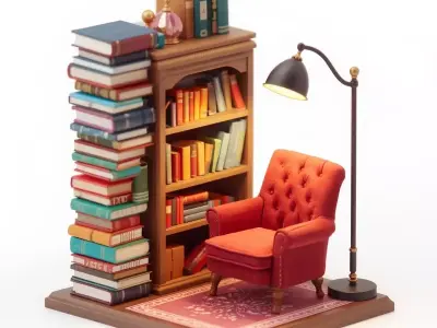 Tiny Library Corner 3D Model v01 Low-poly 3D model