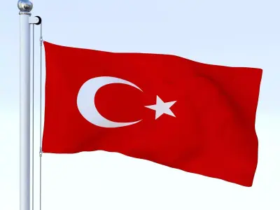 Animated Turkey Flag Low-poly 3D model