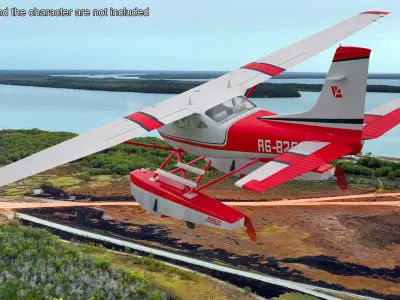  Seaplane Cessna 182 with Floats Rigged for Maya 