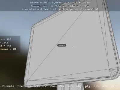 Hinweisschild Hydrant blau mit Pfosten und Rahmen Low-poly 3D model