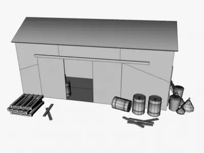 Low poly warehouse wooden shed 3D model